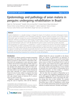 Epidemiology and Pathology of Avian Malaria in Penguins Undergoing