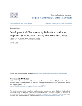 Development of Chemosensory Behaviors in African Elephants (Loxodonta Africana) and Male Responses to Female Urinary Compounds