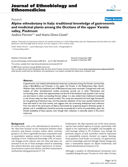 Journal of Ethnobiology and Ethnomedicine Biomed Central