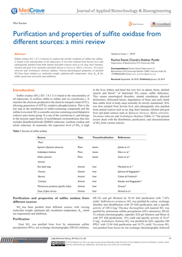 Purification and Properties of Sulfite Oxidase from Different Sources: a Mini Review