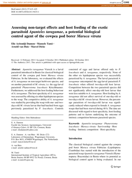 Assessing Non-Target Effects and Host Feeding of the Exotic Parasitoid