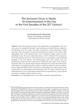The Sarrasani Circus in Opole. on Entertainment in the City in the First Decades of the 20Th Century1