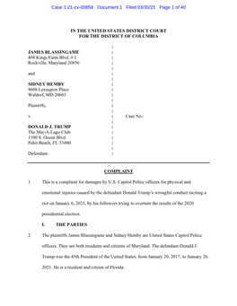 JAMES BLASSINGAME : 404 Kings Farm Blvd, # 1 : Rockville, Maryland 20850 : : and : : SIDNEY HEMBY : 9608 Lexington Place : Waldorf, MD 20603 : : Plaintiffs, : : V