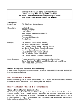 Minutes of Meeting of Gorey Municipal District