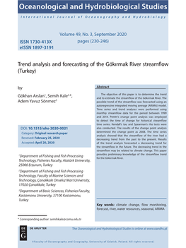 Trend Analysis and Forecasting of the Gökırmak River Streamflow (Turkey)