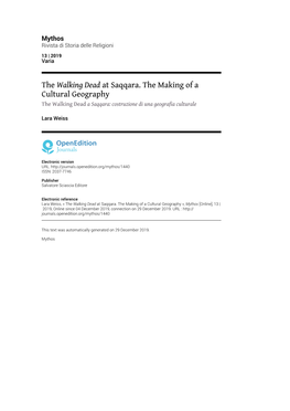 The Walking Dead at Saqqara. the Making of a Cultural Geography the Walking Dead a Saqqara: Costruzione Di Una Geografia Culturale