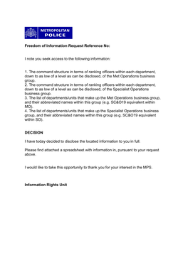 Information Rights Unit – Structures of Met and Specialists Operations