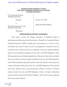 United States District Court for the Northern District of Illinois Eastern Division