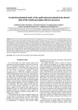 Lectin Histochemical Study of the Quill Sebaceous Gland in the Dorsal Skin of the Sunda Porcupine (Hystrix Javanica)