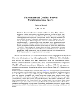 Nationalism and Conflict: Lessons from International Sports