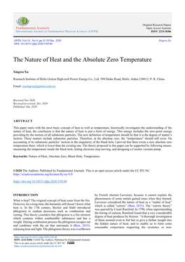 The Nature of Heat and the Absolute Zero Temperature