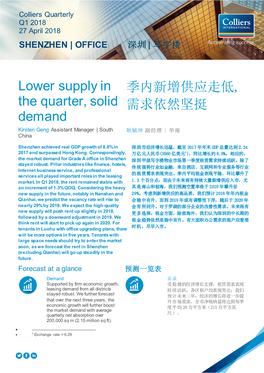 Lower Supply in the Quarter, Solid Demand 季内新增供应走低, 需求