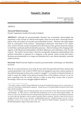 ARTICLE Neosocial Market Economy Frieder Vogelmann, Goethe-University Frankfurt1