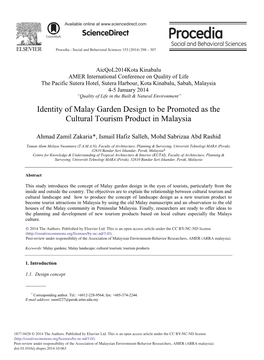 Identity of Malay Garden Design to Be Promoted As the Cultural Tourism Product in Malaysia