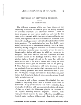 Astronomical Society of the Pacific, 13 METHODS of SILVERING
