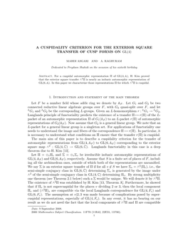 A Cuspidality Criterion for the Exterior Square Transfer of Cusp Forms on Gl(4)