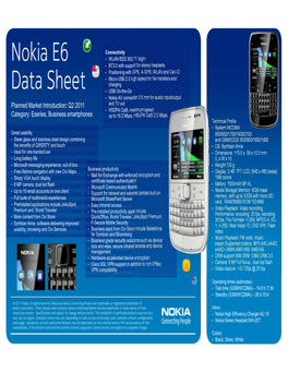 Nokia E6 Data Sheet 12042011