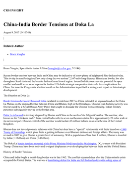 China-India Border Tensions at Doka La