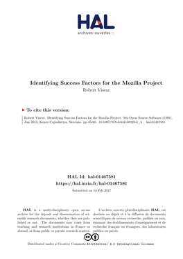 Identifying Success Factors for the Mozilla Project Robert Viseur