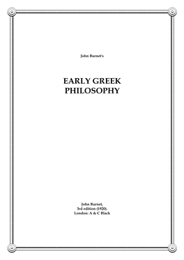 Early Greek Philosophy