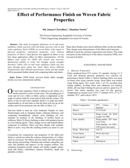 Effect of Performance Finish on Woven Fabric Properties