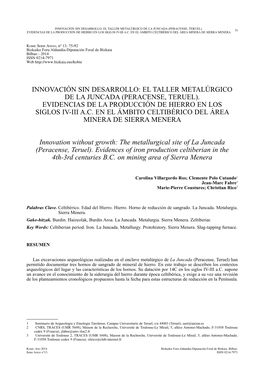 (Peracense, Teruel). 75 Evidencias De La Producción De Hierro En Los Siglos Iv-Iii A.C