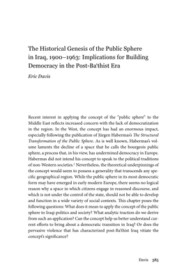 The Historical Genesis of the Public Sphere in Iraq, 1900–1963: Implications for Building Democracy in the Post-Ba‘Thist Era