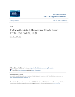 Index to the Acts & Resolves of Rhode Island 1758-1850 Part 2 (H-O)