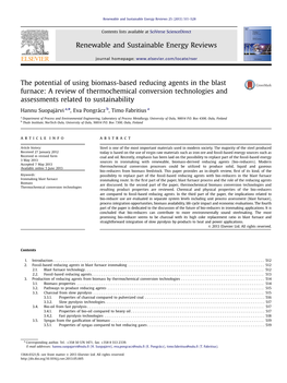 The Potential of Using Biomass-Based Reducing Agents in the Blast