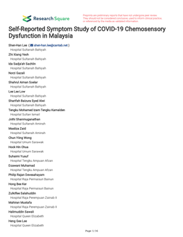 Self-Reported Symptom Study of COVID-19 Chemosensory Dysfunction in Malaysia