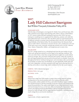 Lady Hill Cabernet Sauvignon Red Willow Vineyard, Columbia Valley AVA