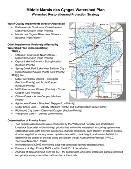 Middle Marais Des Cynges Watershed Plan Watershed Restoration and Protection Strategy