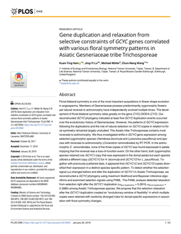 Gene Duplication and Relaxation from Selective Constraints of GCYC Genes Correlated with Various Floral Symmetry Patterns in Asiatic Gesneriaceae Tribe Trichosporeae