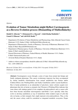 Evolution of Tumor Metabolism Might Reflect Carcinogenesis As a Reverse Evolution Process (Dismantling of Multicellularity)