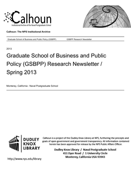 Graduate School of Business and Public Policy (GSBPP) GSBPP Research Newsletter