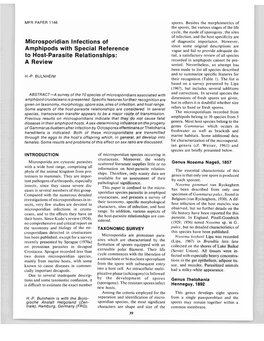 Microsporidian Infections of Amphipods with Special Reference