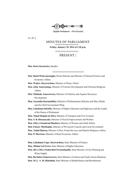 Minutes of Parliament Present