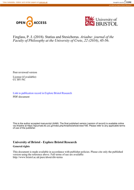 Statius and Stesichorus. Ariadne: Journal of the Faculty of Philosophy at the University of Crete, 22 (2016), 45-56