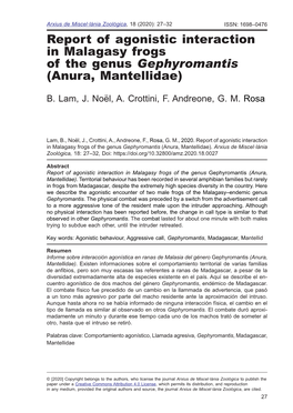 Report of Agonistic Interaction in Malagasy Frogs of the Genus Gephyromantis (Anura, Mantellidae)