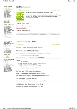 XHTML Tutorial Page 1 of 2