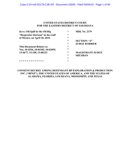 Consent Decree Among Defendant Bp Exploration & Production Inc