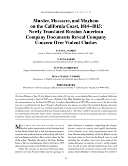 Murder, Massacre, and Mayhem on the California Coast, 1814 –1815: Newly Translated Russian American Company Documents Reveal Company Concern Over Violent Clashes