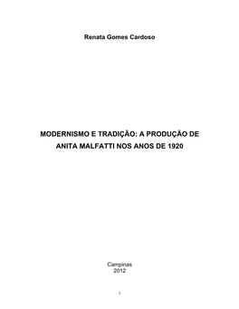 Modernismo E Tradição: a Produção De Anita Malfatti Nos Anos De 1920