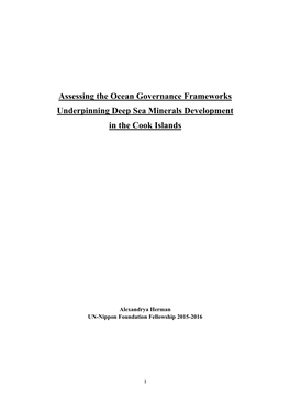 Assessing the Ocean Governance Frameworks Underpinning Deep Sea Minerals Development in the Cook Islands