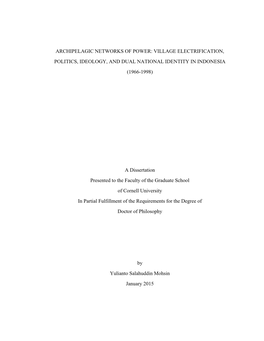 Archipelagic Networks of Power: Village Electrification, Politics, Ideology, and Dual National Identity in Indonesia (1966-1998)