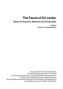 The Fauna of Sri Lanka: Status of Taxonomy, Research and Conservation