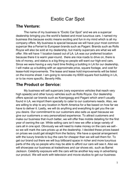 Exotic Car Spot the Venture: the Name of My Business Is “Exotic Car Spot” and We Are a Supercar Dealership Bringing You the World’S Fastest and Most Luxurious Cars