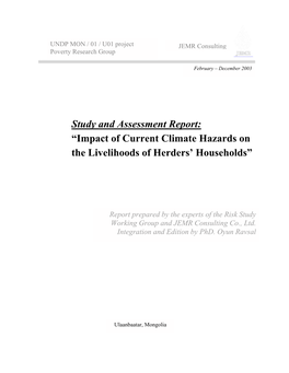 Impact of Current Climate Hazards on the Livelihoods of Herders’ Households”
