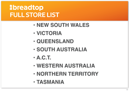 New South Wales • Victoria • Queensland • South Australia • Act • Western Australia • Northern Territory • Tasmania