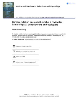 Osmoregulation in Elasmobranchs: a Review for Fish Biologists, Behaviourists and Ecologists